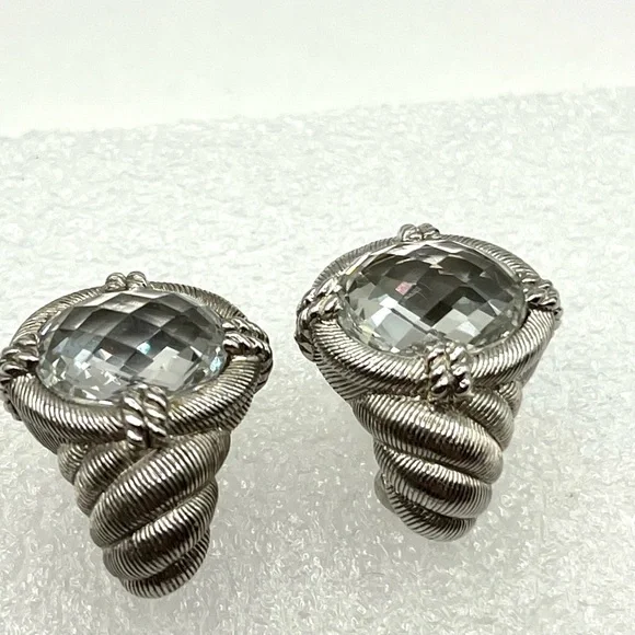 Judith Ripka Earrings Clear Quartz Sterling Silver Pierced Omega Clips  Earrings - Picture 13 of 14